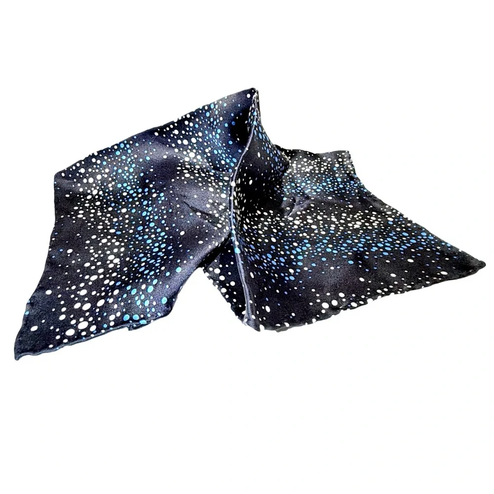 Bijan 100% Silk Pocket Square | Galaxy Pattern | Designer Crest | 13" x 13” - Picture 5 of 9